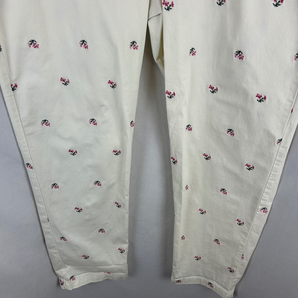 Talbots Womens 16 Relaxed Chino Pants Ivory Pink Floral Embroidered Straight Leg - Picture 4 of 9
